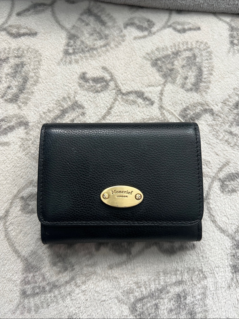 Moncrieff London Black Leather Wallet with Gold Plaque! Gently used